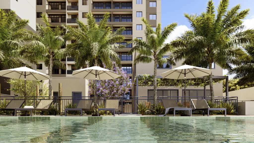 Área de piscina do empreendimento Lumina Fatima.
